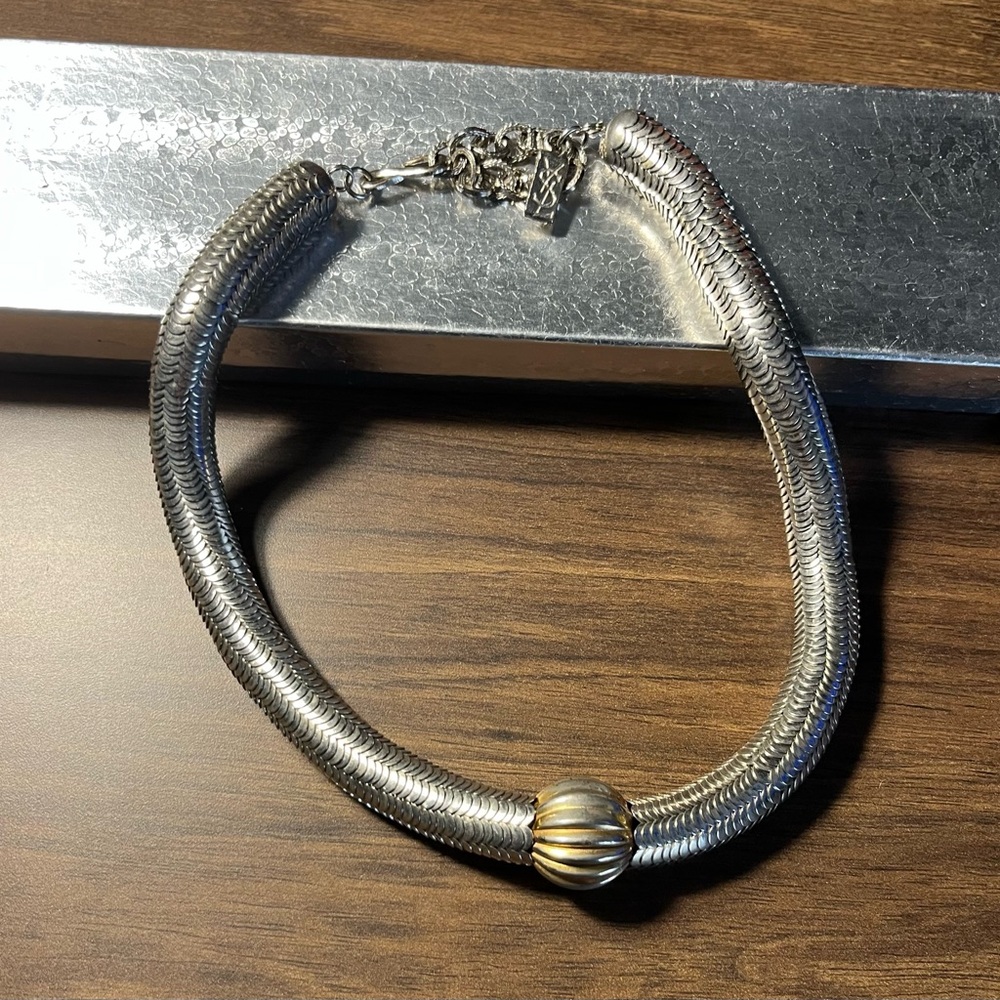Yves Saint Laurent Silver Necklace with Gold Accent